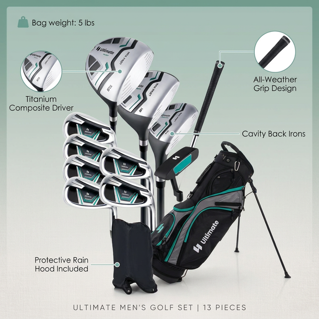 Ultimate Men'S Golf Complete Set with Rain Hood, 13 Pieces, Green — Lifestyle