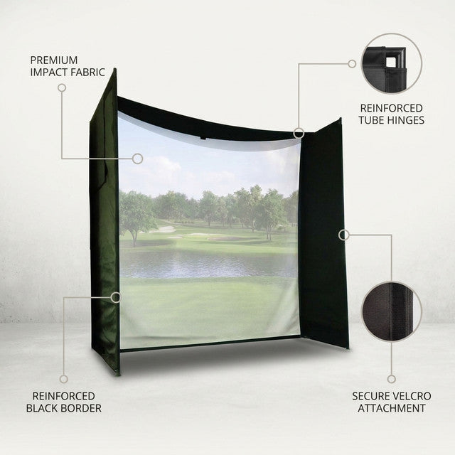 DIY Golf Simulator Impact Screen Frame Enclosure Kit Set, Use with Simulators, Durable Fabric with Velcro, Reinforced Black Border, 9.8'X9.8'X4.9' — Lifestyle