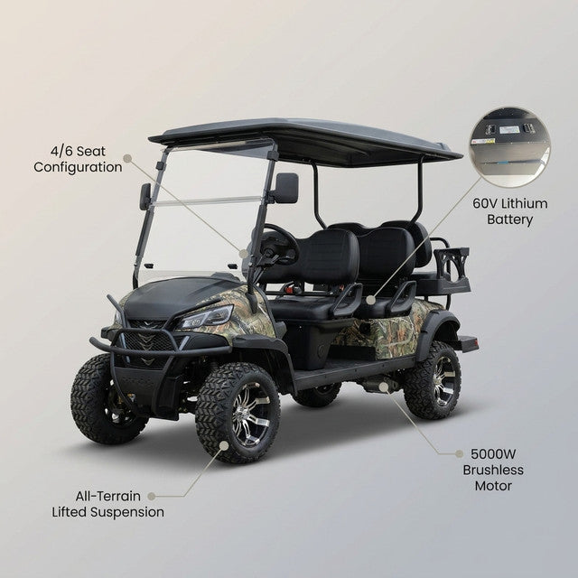2026 Hot Sale off Road Club 4 6 Seater 60V Car Hunting Cart Golf Car 5000W Electric Golf Cart with Lithium Battery — Lifestyle