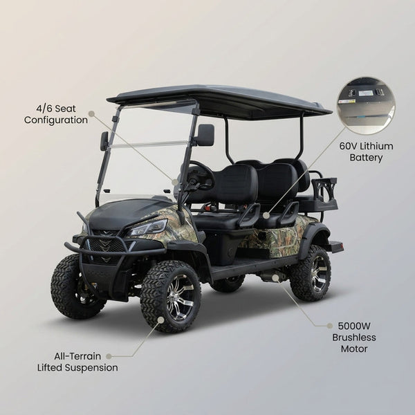 2026 Hot Sale off Road Club 4 6 Seater 60V Car Hunting Cart Golf Car 5000W Electric Golf Cart with Lithium Battery — Lifestyle